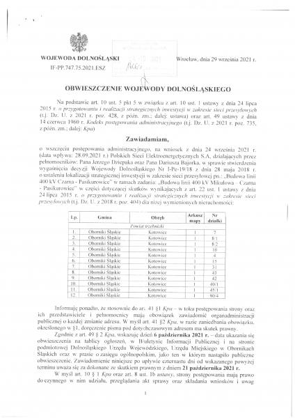 Obwieszczenie Wojewody Dolnośląskiego